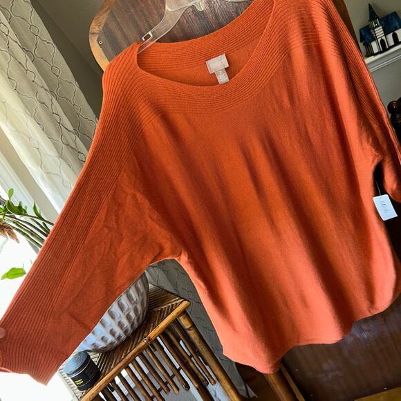 New Chicos Womens Rust Orange Sweater Sz 2 Large 3/4 Sleeve Pullover Sweater - Picture 5 of 10